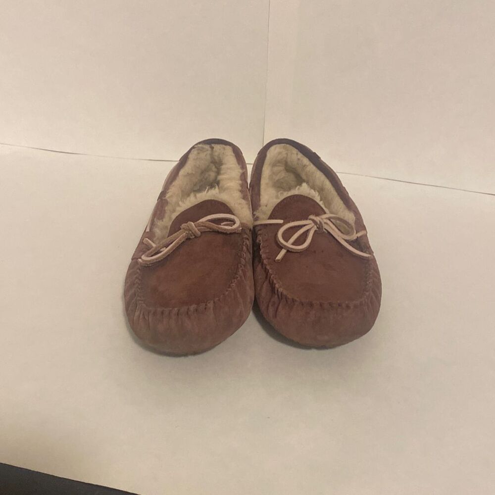 UGG Australia Dakota Moccasin Leather Lace & Bow Slip On Slippers Port Purple 6